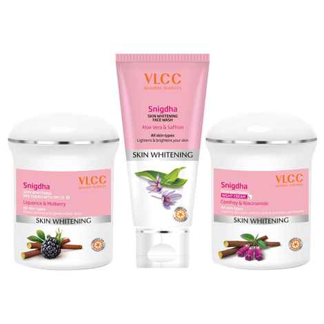 Buy VLCC Snigdha Everyday Skin Whitening Essentials (Snigdha Facewash + Day Cream + Night Cream) - Purplle