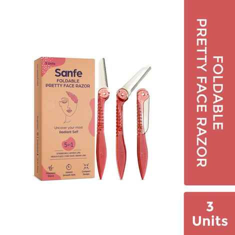Buy Sanfe Foldable Pretty Face Razor For Women For Hair Removal (3 units) - Upper Lips, Chin, Peach Fuzz - Stainless Steel Blade (Multicolor) - Purplle