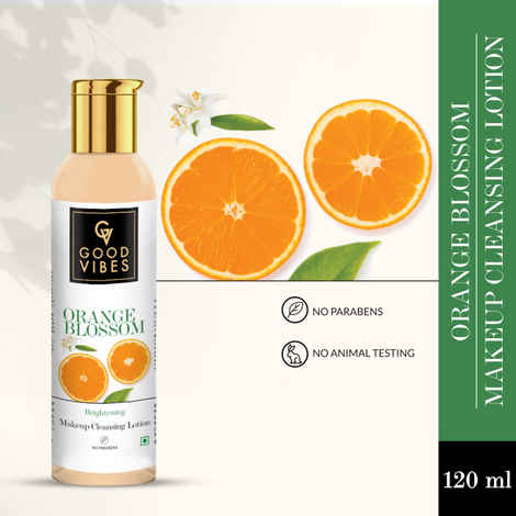 Buy Good Vibes Orange Blossom Brightening Makeup Cleansing Lotion | Cleansing, Hydrating, Refreshing | No Parabens, No Animal Testing (120 ml) - Purplle