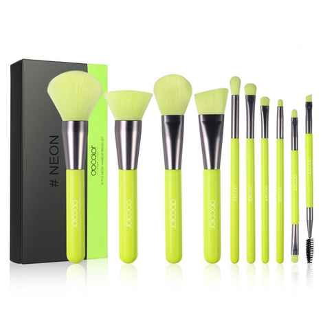 Docolor Makeup Brushes Set Foundation Blending Eyeshadow Kit Professional Series Syenthetic Brush Set Neon Green - 10 Pieces - N1001