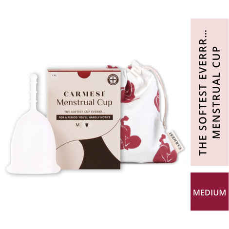 Buy Carmesi Reusable Menstrual Cup for Women - Medium - Softest Cup Everrr - Made in Europe - FDA & Gynecologist Approved - Rash-Free - With Free Pouch, White - Purplle