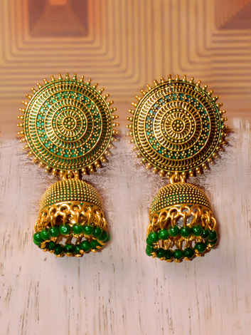 Buy Crunchy Fashion Green Pearls Golden Drop Jhumki Earrings - Purplle