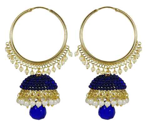 Buy Crunchy Fashion Gold Plated Blue Pearls Jhumki Earrings - Purplle