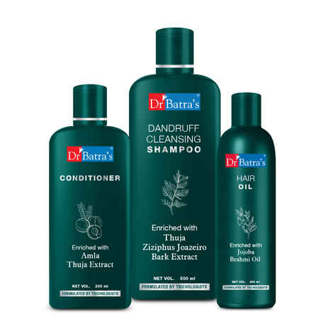 Buy Dr Batra's Dandruff cleansing Shampoo 500ml, Conditioner 200ml and Hair oil 200 ml (Pack of 3 for Men and Women) - Purplle