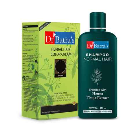 Buy Dr Batra's Herbal Hair Color Cream Brown 130 G and Normal Shampoo 200 ml (Pack of 2 Men and Women) - Purplle