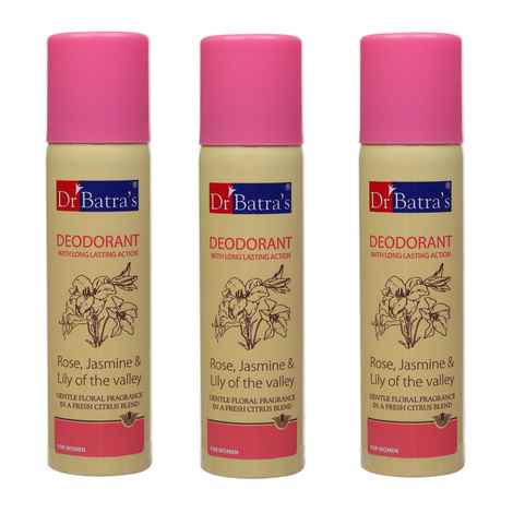 Buy Dr Batra's Deodarant With Long Lasting Action Rose, Jasmine & Lily Of The Valley - 100 gm (Pack of 3) - Purplle