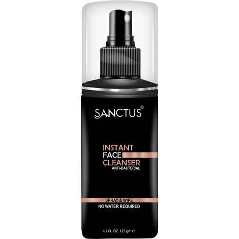 SANCTUS Instant Face Cleanser - Waterless Face Wash (New Anti-Bacterial Formula) - Just Spray and Wipe for Cleaner, Smoother, Brighter, Healthy Face (125 g)