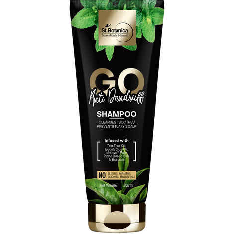 Buy StBotanica GO Anti-Dandruff Hair Shampoo - With Ichthyol Pale, Tea Tree, Eucalyptus Oil, No SLS / Sulphate, Paraben, Silicones, Colors, 200ml - Purplle