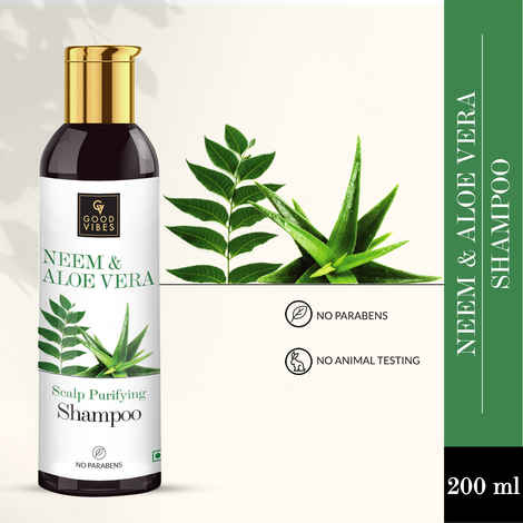 Buy Good Vibes Neem & Aloe Vera Scalp Purifying Shampoo | Anti-Dandruff, Strengthening, Hair Growth | No Parabens, No Animal Testing (200 ml) - Purplle
