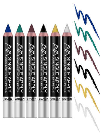 Buy AYA Eye Pencil For Eye Liner / Kajal (Set of 6) - Black, Blue, Brown, Green, Golden, Silver - Purplle