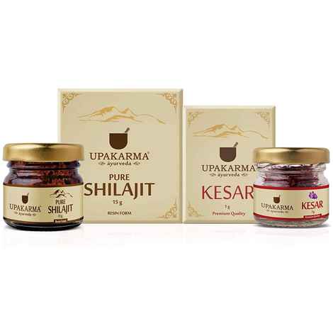 Buy UPAKARMA Ayurveda Natural and Pure Raw 15g Shilajit Resin with 1g Kashmir Kesar Saffron Combo Pack - Purplle