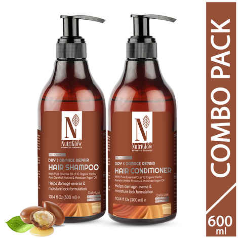 Buy NutriGlow Advanced Organics Dry and Damage Repair Hair Shampoo (300 ml) & Hair Conditioner(300 ml) For Moisture Lock Formulation - Purplle