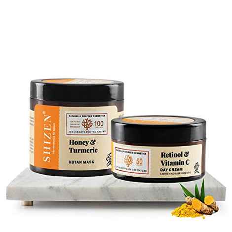 Buy SHIZEN Honey Turmeric Ubtan Face Pack (100 gm) With Retinol & Vitamin C Day Cream (50 gm) / Deep Cleansing & Hydrating / Brightening / Face Mask - Purplle