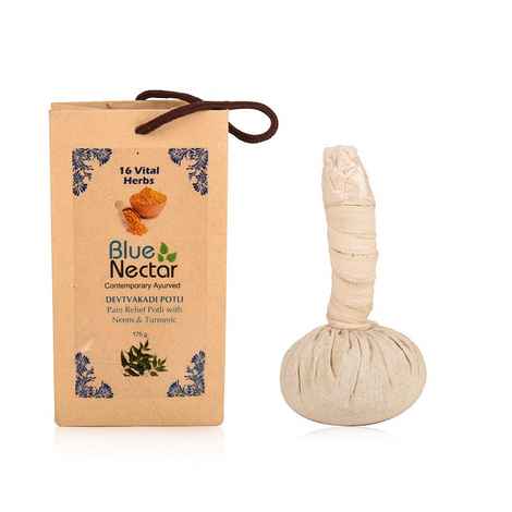 Buy Blue Nectar Ayurvedic Herbal Pain Relief Compress Potli With Neem & Turmeric (16 Herbs, 175 gm) - Purplle