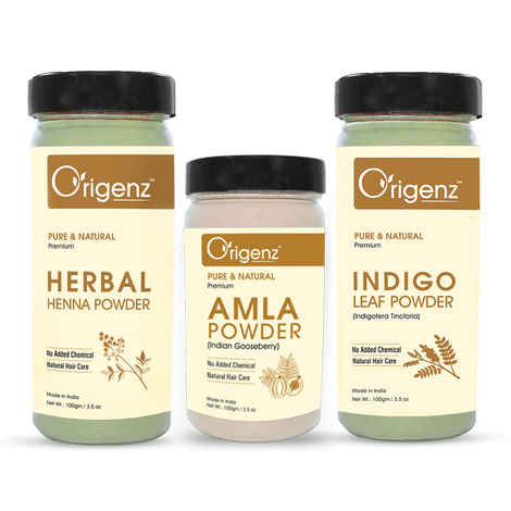 Buy Origenz Premium Hair Care Combo (Herbal Henna Powder 100gm + Indigo Powder 100gm + Amla Powder 100gm) - Purplle
