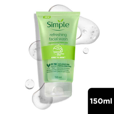 Buy Simple Kind to Skin Refreshing Facial Wash | Facewash for sensitive Skin | No Soap, No Added Perfume, No Harsh Chemicals, No Artificial Color, No Alcohol and No Parabens (150 ml) - Purplle