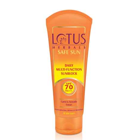 Lotus Herbals Safe Sun Sunscreen - Daily Multi-Function Sunblock | SPF 70 | PA+++ | Preservative Free | Oil Free | 100g