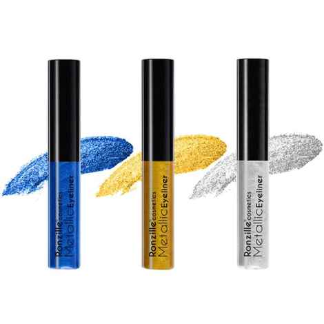 Buy Ronzille Combo of 3 Waterproof Metallic Glitter Eyeliner ( Blue,Silver.Gold) - Purplle
