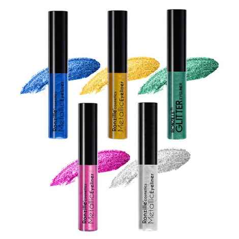Buy Ronzille Combo of 5 Waterproof shimmer Metallic Glitter Eyeliner ( Blue,Green,Gold,Pink,Silver) - Purplle