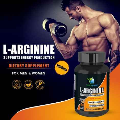 Buy Vedapure Natural L-Arginine Nitric Oxide Booster Supplement For Energy, Muscle Growth, Heart Health, Vascularity & Double Strength - 90 Capsules - Purplle