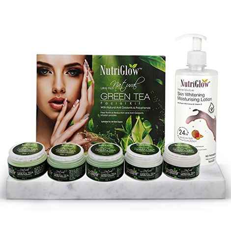Buy NutriGlow Combo Pack : Ultra Rich Green Tea Facial Kit (250 gm) + Skin Whitening Moisturizing Lotion (500 ml) /Slacked Skin Tone/ Moisturizer Skin - Purplle