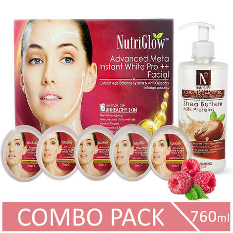 Buy NutriGlow Advanced Meta Instant White Pro++ Facial Kit (260 gm) With Shea Butter Body Lotion(500 ml) For Glowing Skin - Purplle