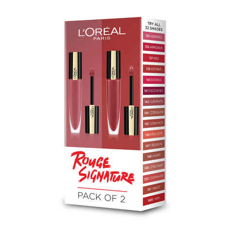 Buy L'Oreal Paris Rouge Signature Matte Liquid Lipstick Pack of 2 : shade 121 + 129 - Purplle