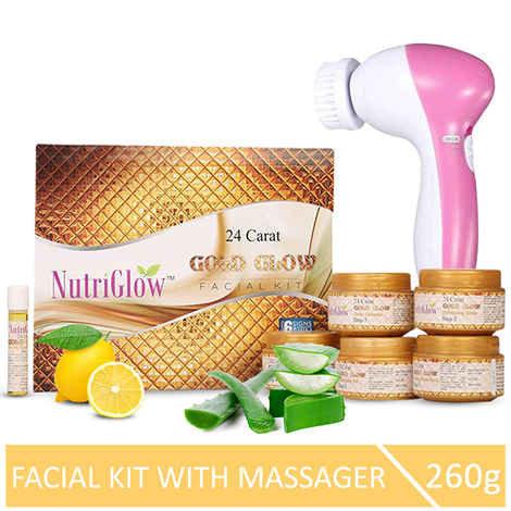 Buy NutriGlow 24 Carat Gold Glow Facial Kit For Anti-Ageing (260 gm) With 5-in-1 Face Massager - Purplle
