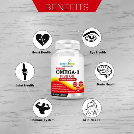 Buy Healthmeds Double Strength Omega 3 Fish Oil 1000Mg (360Mg Epa & 240Mg Dha) - 60 Softgel Capsules - Purplle