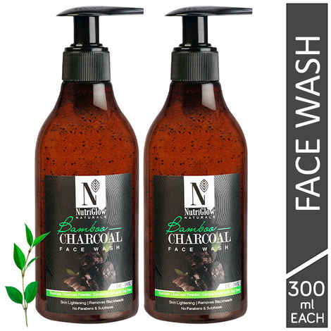 Buy NutriGlow NATURAL'S Set of 2 Bamboo Charcoal Face Wash With Bamboo Charcoal Powder, 300ml each - Purplle