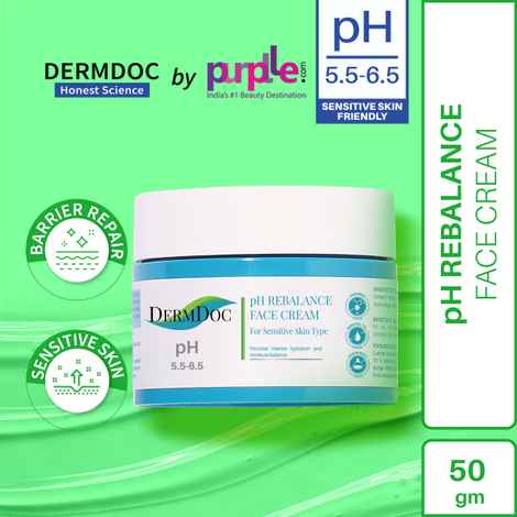 Buy DermDoc by Purplle pH Rebalance Face Cream with 0.5% Hyaluronic Acid (50g) | moisturizer for sensitive skin | moisturiser for face | hyaluronic acid cream - Purplle