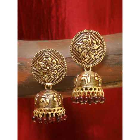 Buy Crunchy Fashion Traditional Gold Plated Maroon Pearls Jhumka Jhumki Earrings - Purplle