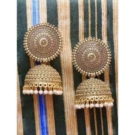 Buy Crunchy Fashion Traditional Gold Plated White Pearls Jhumka Earrings - Purplle