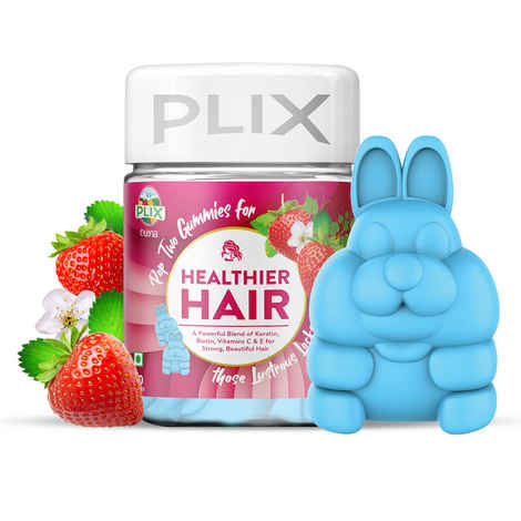 Buy PLIX Plant-Based Healthier Hair Gummies, Strawberry, 60 Servings - Purplle
