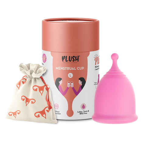 Buy Plush 100% Reusable Menstrual Cup with Cotton Carry Pouch | Size – Large | Special Stem for Easy Removal | Zero Rashes - Purplle