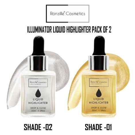 Ronzille illuminator liquid highlighter for face makeup 30 ml each ( Pack of 2 ) (Gold Silver)