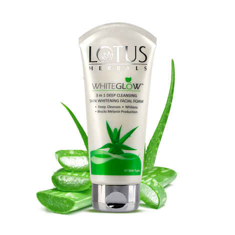 Buy Lotus Herbals Whiteglow 3 In 1 Deep Cleaning Skin Whitening Facial Foam | Chemical Free | With Milk Enzymes & Aloe Vera Gel | For All Skin Types | 100g - Purplle