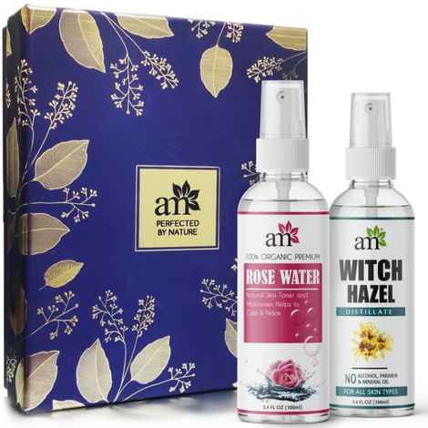 AromaMusk Verpertine Gift Box Personal Care Kit (Organic Rose Water Face Toner + Witch Hazel Face Toner)