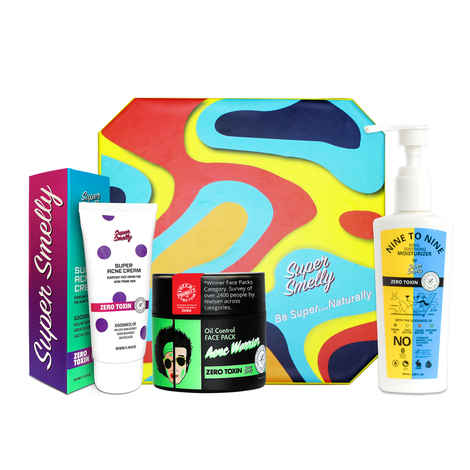 Buy Super Smelly Super Gift Hamper | Toxin Free Skincare Hamper| With Super Acne Cream, Acne Warrior Face Pack, Nine to Nine Moisturizing Lotion | For Men and Women - Purplle