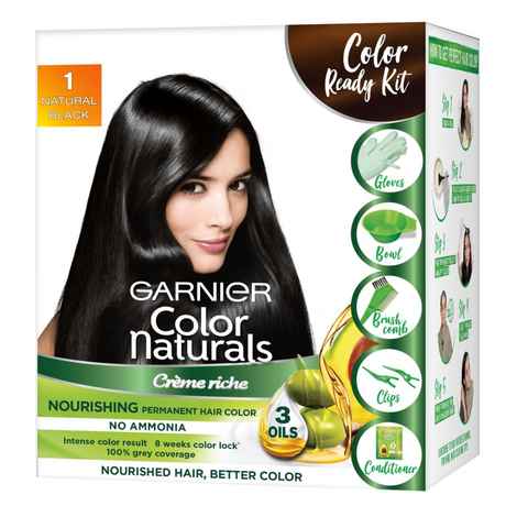 Buy Garnier Color Naturals Creme Hair Color, Shade 1 Natural Black, 70ml + 60g + Coloring Tools - Purplle