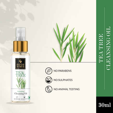 Buy Good Vibes Tea Tree Nourishing Cleansing Oil | Anti-Acne, Prevents Pimples | For Acne-Prone Skin (30 ml) - Purplle