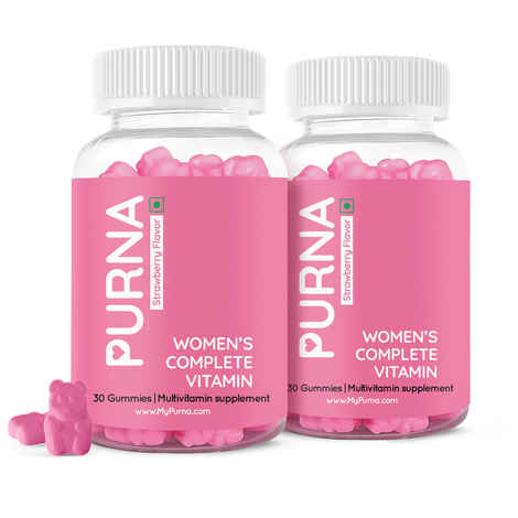 Buy Purna Gummies Purna Complete Beauty Multivitamin Strawberry Gummies for Adults & Kids (Vitamins A, C, D, E, B12 and 8 Minerals), 2 Month Pack, 60 Gummy Bears (1 per day) - Purplle