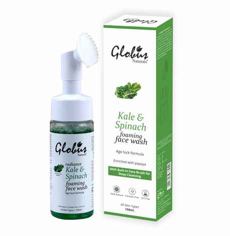 Buy Globus Naturals Kale & Spinach Anti-Aging Foaming Face Wash with Silicon Face Massage Brush (150 ml) - Purplle