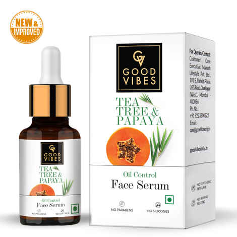 Buy Good Vibes Tea Tree & Papaya Oil Control Face Serum | For Bright & Even Skin Tone | No Parabens, No Sulphates, No Mineral Oil (10 ml) - Purplle