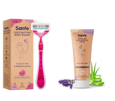 Sanfe Bikini Line Hair Removal Cream (50 g) and Coco Buttter Body Razor Combo
