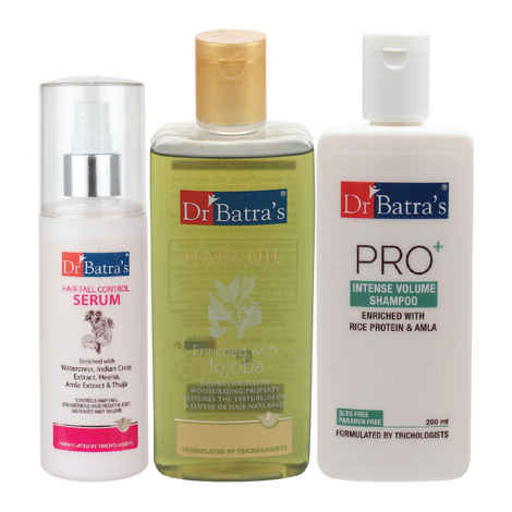 Buy Dr Batra's Hair Fall Control Serum-125 ml, Pro+ Intense Volume Shampoo - 200 ml and Hair Oil - 200 ml - Purplle