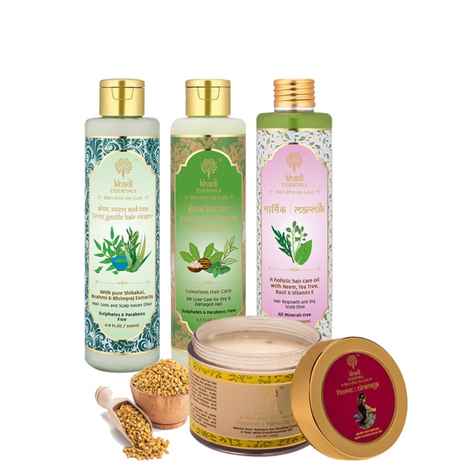 Buy Khadi Essentials Unisex Set of 5 Hair Growth Combo Aloe, Neem, Tea Tree Hair Rinser + Shea Butter, Tea Tree, Thyme Conditioner + Marmik Hair Growth Oil + Niramaya Methi Hait Mask. - Purplle