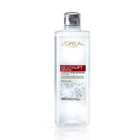 L'Oreal Paris Revitalift Crystal Purifying Micellar Water With Oil-Free Technology, 95ml | Cleanses pores & removes makeup