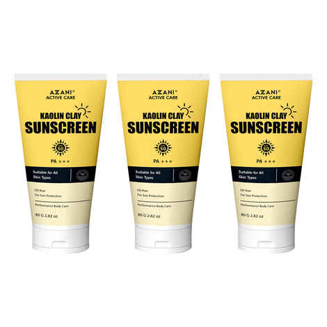 Azani Active Care Sunscreen Lotion with Broad Spectrum SPF 50 & Natural Detoxifying Kaolin Clay, Oil Free & UV Protection. Sports Sunscreen Suitable for All Skin Types (Men & Women) - 240g