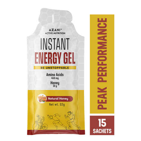 Azani Active Nutrition Instant Energy Gel with Natural Honey, MCT Oil & Amino Blend- 15 Sachets, 3 Packs. No Energy Crash & Caffeine Free
